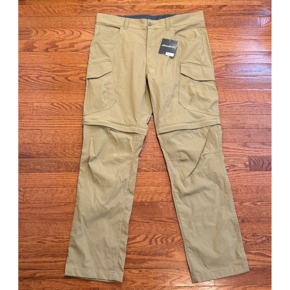 New Eddie Bauer Rainier Convertible Cargo Pants Mens 36x32 Brown Outdoor Hiking